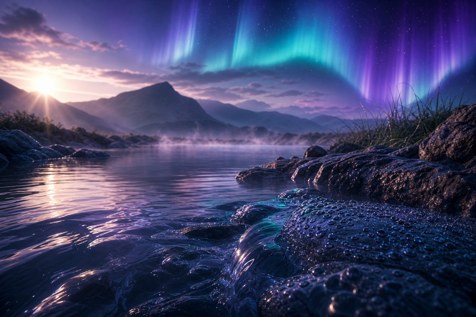 Aurora-toned wellness landscape